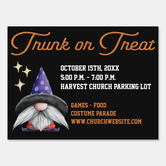 Cute Gnome Trunk or Treat Event Sign (Front)