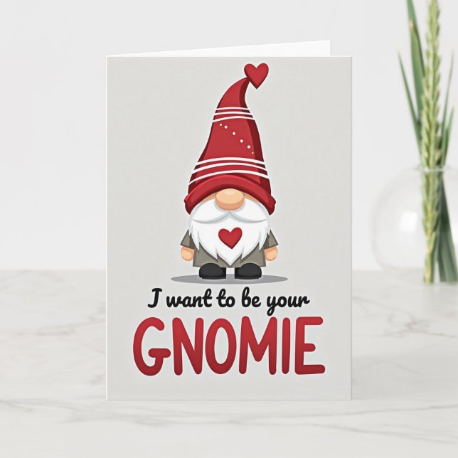 Cute Gnome Valentine Gnomie Card (Front)
