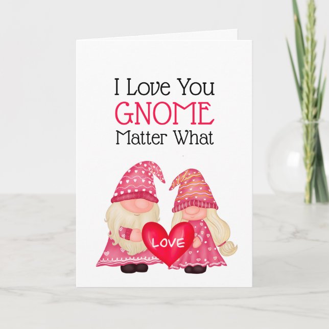 Cute Gnome Valentine Love Heart Romantic Holiday Card (Front)