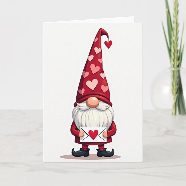 Cute Gnome Valentines Heart Card (Front)