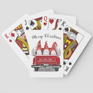 Cute Gnome Vintage Red Truck Merry Christmas Name Poker Cards