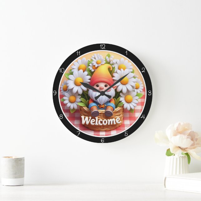 Cute Gnome Welcome Daisy Clock (Home)
