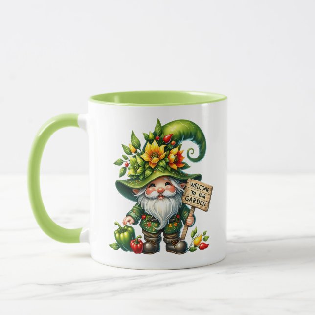 Cute gnome welcome garden party add name  mug (Left)