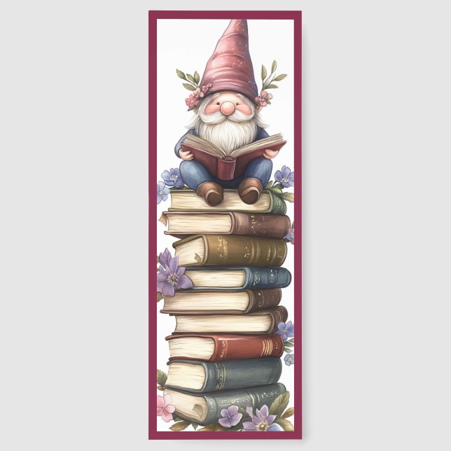 Cute Gnome With Books Bookmarks (Back)