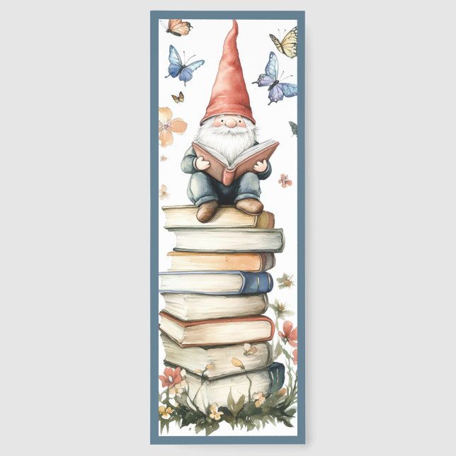 Cute Gnome With Books Bookmarks (Back)