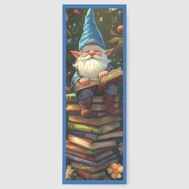 Cute Gnome With Books Bookmarks (Front)