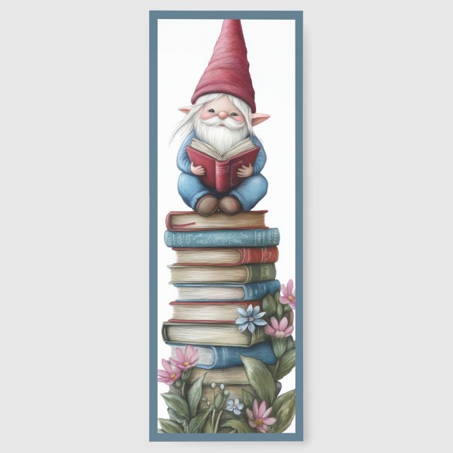 Cute Gnome With Books Bookmarks (Back)