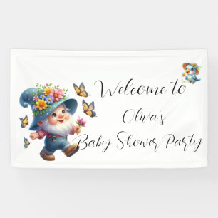 Cute Gnome With Butterfly Baby Shower Banner
