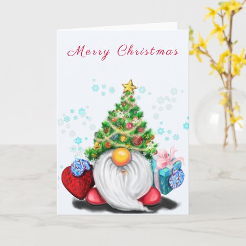 Cute Gnome with Christmas Tree Hat and Gift Card
