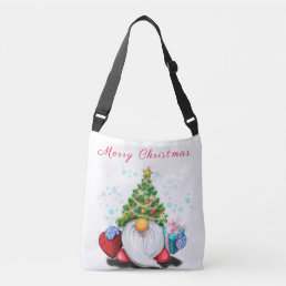 Cute Gnome with Christmas Tree Hat and Gift Crossbody Bag