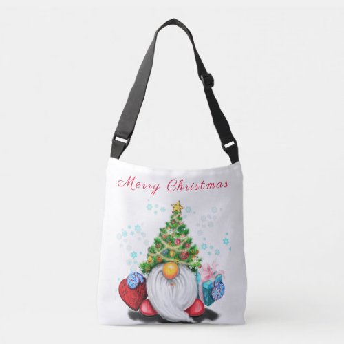 Cute Gnome with Christmas Tree Hat and Gift Crossbody Bag