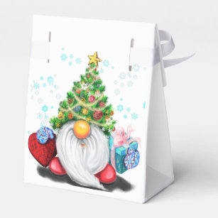 Cute Gnome with Christmas Tree Hat and Gift - Favor Boxes