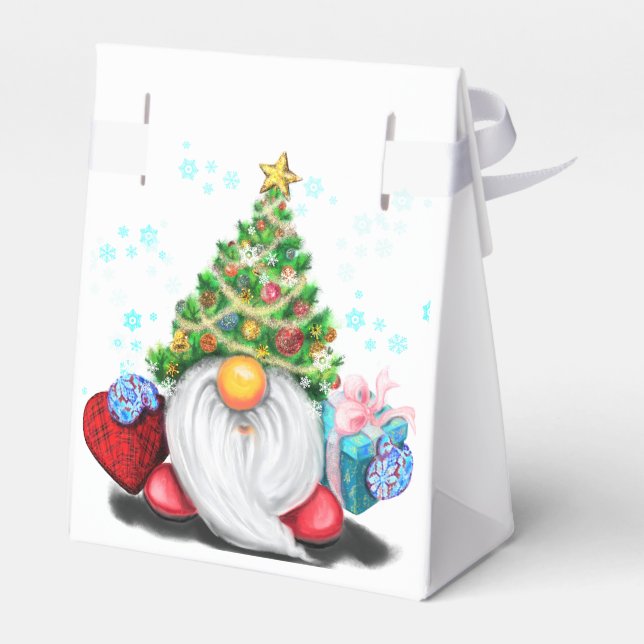 Cute Gnome with Christmas Tree Hat and Gift - Favor Boxes (Back Side)