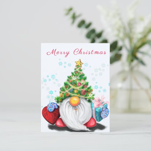 Cute Gnome with Christmas Tree Hat and Gift _ Fun 