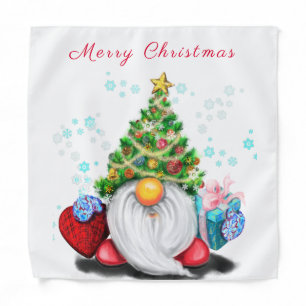 Cute Gnome with Christmas Tree Hat and Gift - Fun Bandana