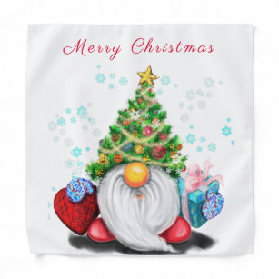 Cute Gnome with Christmas Tree Hat and Gift - Fun  Bandana