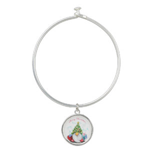Cute Gnome with Christmas Tree Hat and Gift - Fun Bangle Bracelet