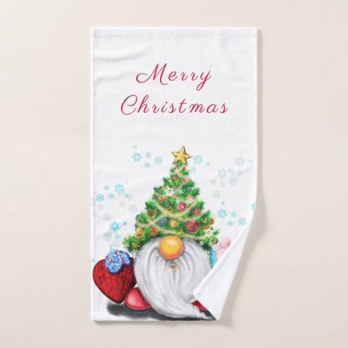 Cute Gnome with Christmas Tree Hat and Gift _ Fun  Bath Towel Set