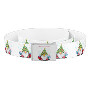 Cute Gnome with Christmas Tree Hat and Gift - Fun  Belt