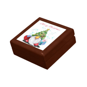 Cute Gnome with Christmas Tree Hat and Gift - Fun Box