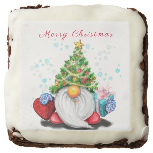 Cute Gnome with Christmas Tree Hat and Gift _ Fun  Brownie