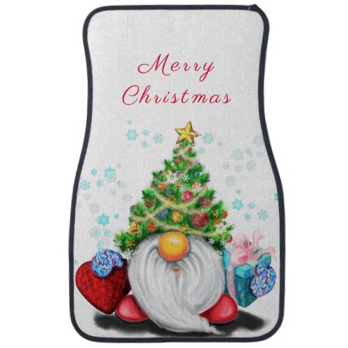 Cute Gnome with Christmas Tree Hat and Gift _ Fun  Car Floor Mat