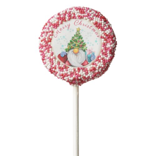 Cute Gnome with Christmas Tree Hat and Gift Fun Chocolate Covered Oreo Pop