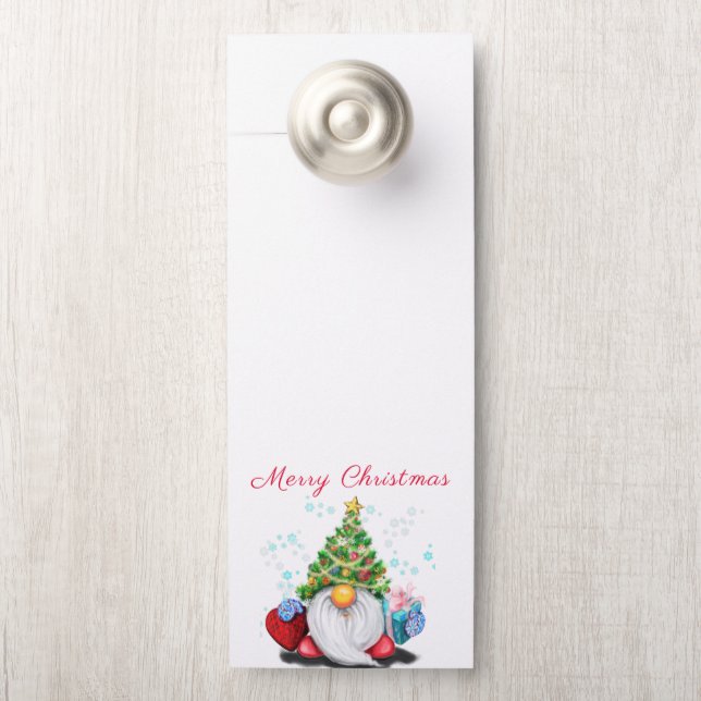 Cute Gnome with Christmas Tree Hat and Gift - Fun  Door Hanger (On Knob)