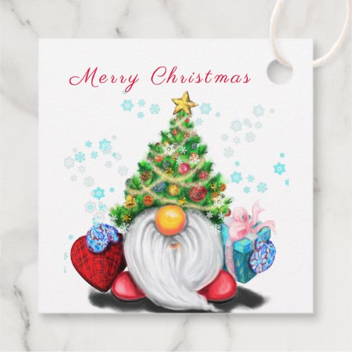 Cute Gnome with Christmas Tree Hat and Gift _ Fun  Favor Tags