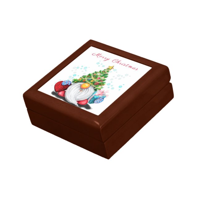 Cute Gnome with Christmas Tree Hat and Gift - Fun  Gift Box (Side)