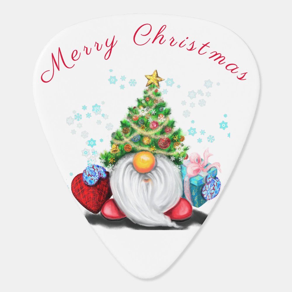 Disover Cute Gnome with Christmas Tree Hat and Gift - Fun  Guitar Pick