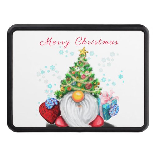 Cute Gnome with Christmas Tree Hat and Gift _ Fun  Hitch Cover
