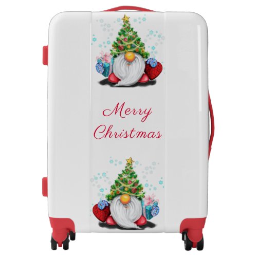 Cute Gnome with Christmas Tree Hat and Gift _ Fun  Luggage