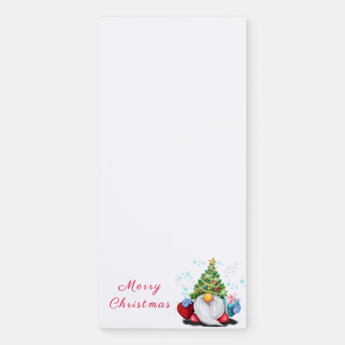Cute Gnome with Christmas Tree Hat and Gift _ Fun  Magnetic Notepad