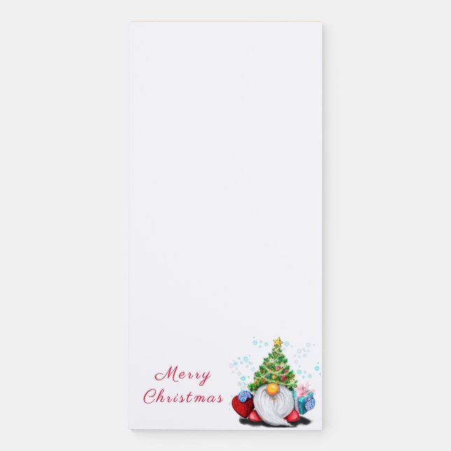 Cute Gnome with Christmas Tree Hat and Gift - Fun  Magnetic Notepad (Front)