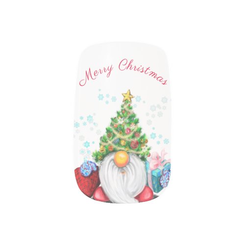 Cute Gnome with Christmas Tree Hat and Gift _ Fun  Minx Nail Art