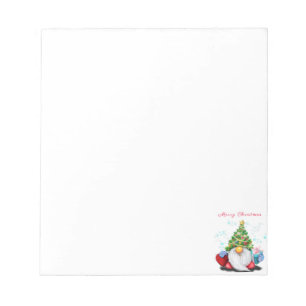 Cute Gnome with Christmas Tree Hat and Gift - Fun  Notepad