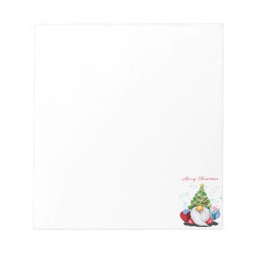 Cute Gnome with Christmas Tree Hat and Gift _ Fun  Notepad