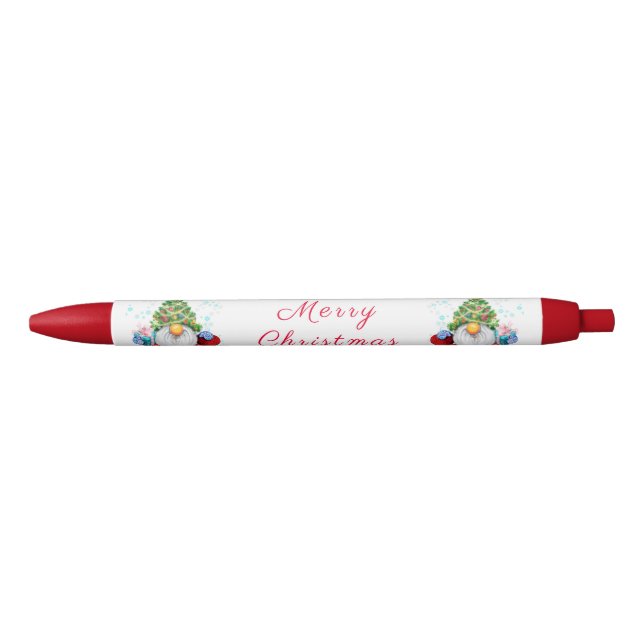 Cute Gnome with Christmas Tree Hat and Gift - Fun  Pen (Front)