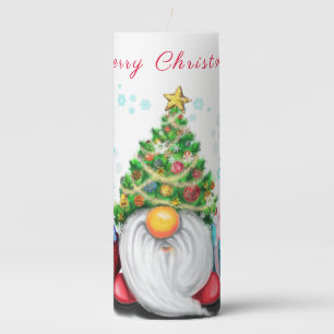Cute Gnome with Christmas Tree Hat and Gift - Fun  Pillar Candle