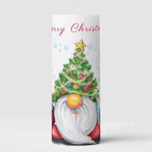 Cute Gnome with Christmas Tree Hat and Gift _ Fun  Pillar Candle