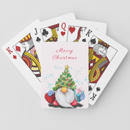 Cute Gnome with Christmas Tree Hat and Gift _ Fun  Playing Cards