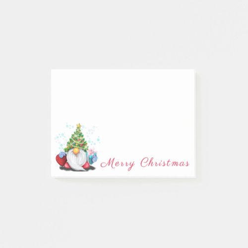 Cute Gnome with Christmas Tree Hat and Gift Fun Post_it Notes