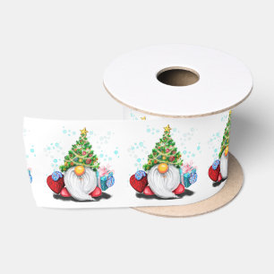 Cute Gnome with Christmas Tree Hat and Gift Fun Satin Ribbon
