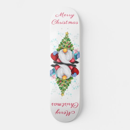 Cute Gnome with Christmas Tree Hat and Gift _ Fun  Skateboard