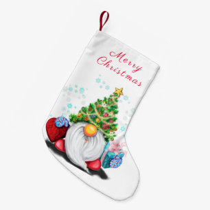 Cute Gnome with Christmas Tree Hat and Gift - Fun  Small Christmas Stocking