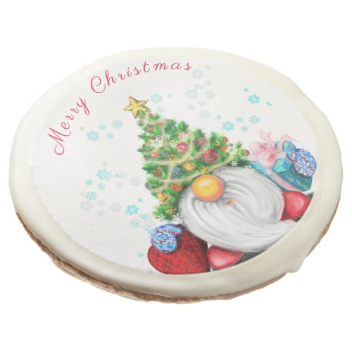 Cute Gnome with Christmas Tree Hat and Gift _ Fun  Sugar Cookie
