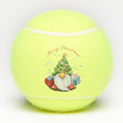 Cute Gnome with Christmas Tree Hat and Gift _ Fun  Tennis Balls