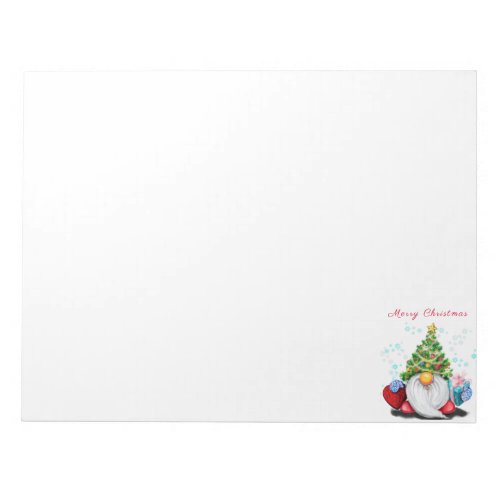 Cute Gnome with Christmas Tree Hat and Gift  Notepad