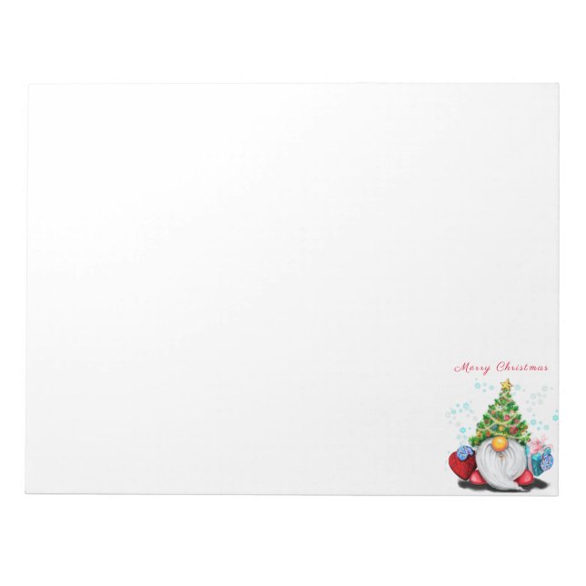 Cute Gnome with Christmas Tree Hat and Gift  Notepad (Front)